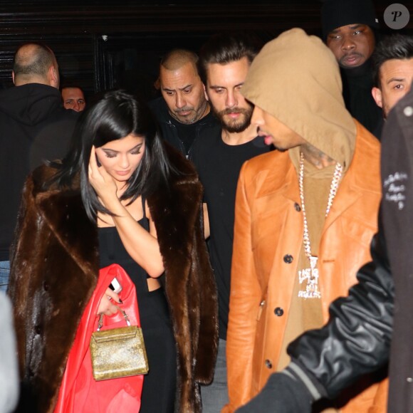 Scott Disick accompagné de Kylie Jenner et Tyga sortent d'une soirée à New York le 12 février 2016.