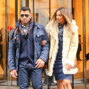 Russell Wilson et sa compagne Ciara a la sortie du défilé Ralph Lauren lors de la Fashion Week de New York le 12 février 2016