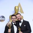 Sam Smith et James Napier (Jimmy Napes) (Oscar de la meilleure chanson "Writing's On The Wall" pour le film "007 Spectre") - Press Room de la 88ème cérémonie des Oscars à Hollywood, le 28 février 2016.28/02/2016 - Los Angeles