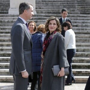 La reine Letizia et le roi Felipe VI d'Espagne inauguraient le 4 mars 2016 l'exposition "Miguel de Cervantes : de la vie au mythe" à la Bibliothèque nationale d'Espagne à Madrid.