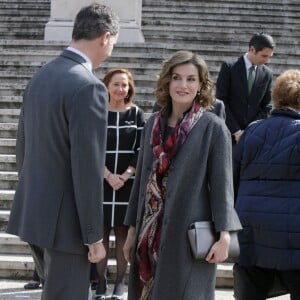 La reine Letizia et le roi Felipe VI d'Espagne inauguraient le 4 mars 2016 l'exposition "Miguel de Cervantes : de la vie au mythe" à la Bibliothèque nationale d'Espagne à Madrid.