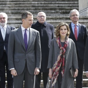 La reine Letizia et le roi Felipe VI d'Espagne inauguraient le 4 mars 2016 l'exposition "Miguel de Cervantes : de la vie au mythe" à la Bibliothèque nationale d'Espagne à Madrid.