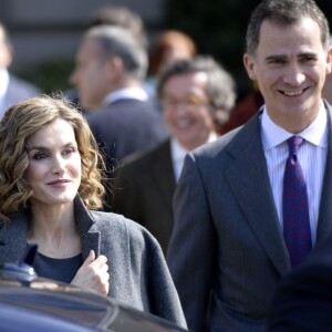 La reine Letizia et le roi Felipe VI d'Espagne inauguraient le 4 mars 2016 l'exposition "Miguel de Cervantes : de la vie au mythe" à la Bibliothèque nationale d'Espagne à Madrid.