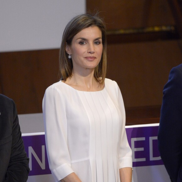 La reine Letizia d'Espagne lors de sa participation, le 3 mars 2016, à la Journée mondiale des maladies rares à Madrid.