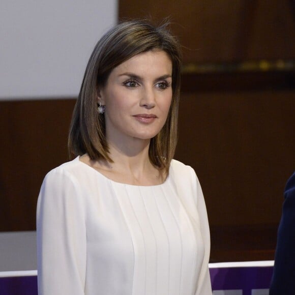 La reine Letizia d'Espagne lors de sa participation, le 3 mars 2016, à la Journée mondiale des maladies rares à Madrid.