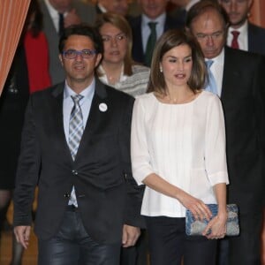 La reine Letizia d'Espagne lors de sa participation, le 3 mars 2016, à la Journée mondiale des maladies rares à Madrid.