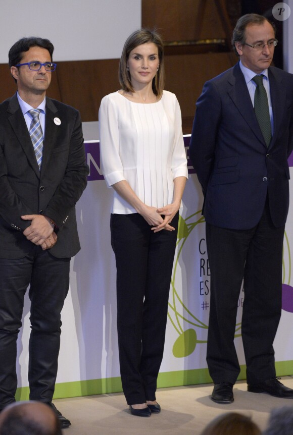 La reine Letizia d'Espagne lors de sa participation, le 3 mars 2016, à la Journée mondiale des maladies rares à Madrid.