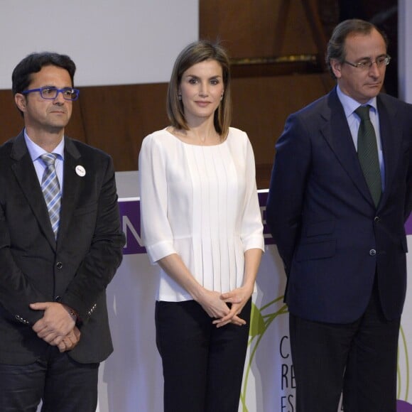 La reine Letizia d'Espagne lors de sa participation, le 3 mars 2016, à la Journée mondiale des maladies rares à Madrid.