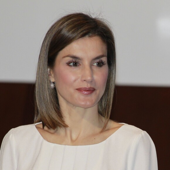 La reine Letizia d'Espagne lors de sa participation, le 3 mars 2016, à la Journée mondiale des maladies rares à Madrid.