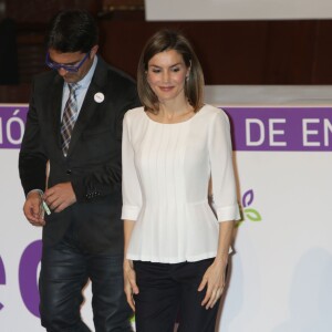 La reine Letizia d'Espagne lors de sa participation, le 3 mars 2016, à la Journée mondiale des maladies rares à Madrid.