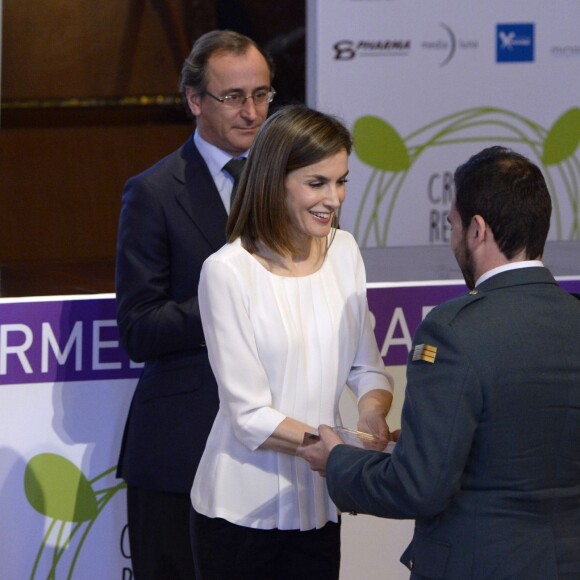 La reine Letizia d'Espagne lors de sa participation, le 3 mars 2016, à la Journée mondiale des maladies rares à Madrid.