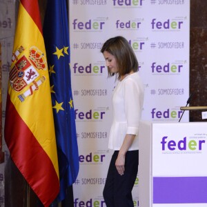 La reine Letizia d'Espagne lors de sa participation, le 3 mars 2016, à la Journée mondiale des maladies rares à Madrid.