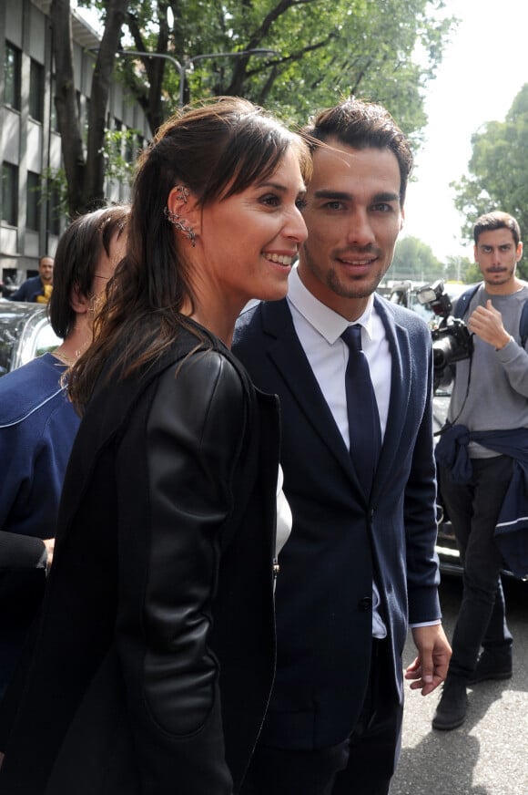 Flavia Pennetta et Fabio Fognini au défilé Giorgio Armani pendant la fashion week à Milan, le 28 septembre 2015. Le couple doit se marier le 11 juin 2016 dans les Pouilles.