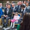 La famille royale de Suède à la messe d'action de grâce en la chapelle royale au palais Drottningholm à Stockholm, le 3 mars 2016, pour la naissance du prince Oscar de Suède, duc de Scanie, deuxième enfant de la princesse Victoria et du prince Daniel.