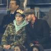 David Beckham et son fils Brooklyn - People au match des 1/8 de finale de la Ligue Champions entre Chelsea et le PSG à Londres le 9 mars 2016. Le PSG à battu Chelsea sur le score de 2-1 et se qualifie pour les quarts de finale de la Ligue des Champions. © Pierre Perusseau/Bestimage