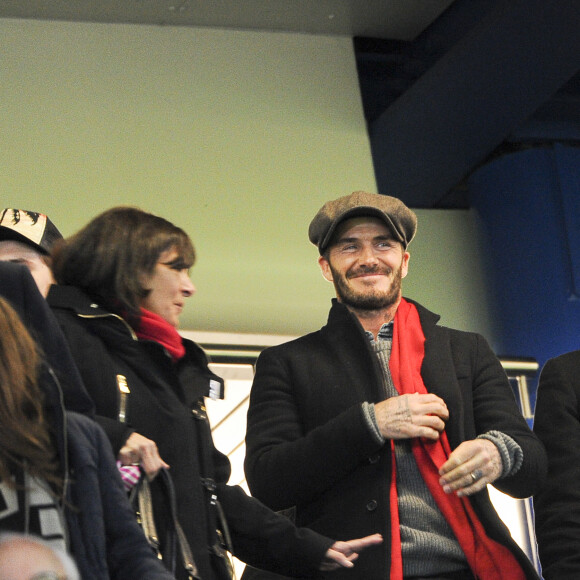 David Beckham et Anne Hidalgo - People au match des 1/8 de finale de la Ligue Champions entre Chelsea et le PSG à Londres le 9 mars 2016. © Pierre Perusseau/Bestimage