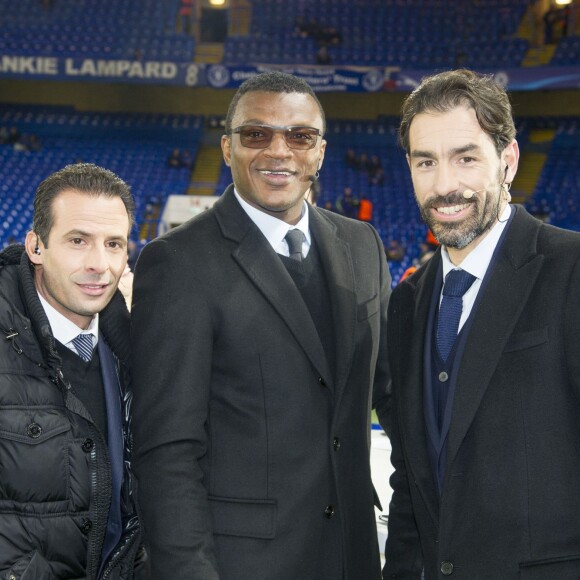 Ludovic Giuly, Marcel Desailly et Robert Pirès - People au match des 1/8 de finale de la Ligue Champions entre Chelsea et le PSG à Londres le 9 mars 2016. © Pierre Perusseau/Bestimage