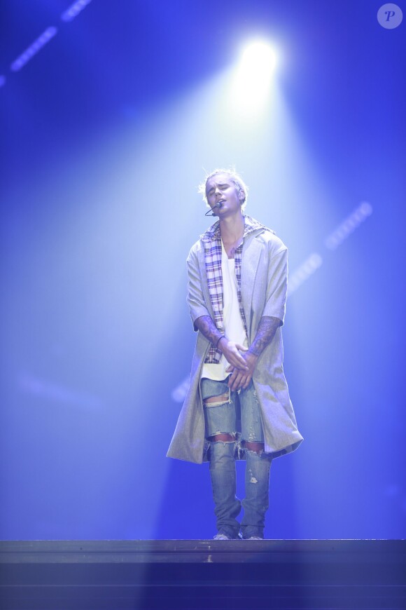 Justin Bieber en concert lors de sa tournée 'Purpose World Tour' à Vancouver au Canada le 11 Mars 2016.