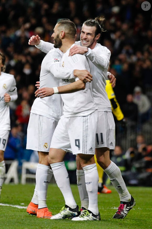 Cristiano Ronaldo, Karim Benzema, Gareth Bale lors du match Real Madrid - FC Seville à Madrid le 20 mars 2016.