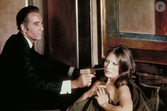 Christopher Lee, Maud Adams filming The Man with the Golden Gun (1974)