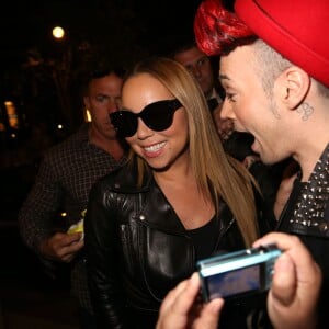 Mariah Carey et Bruno Moneroe (Les Anges 4) posent à la sortie du restaurant l'Avenue à Paris, le 20 avril 2016. © Cyril Moreau/Bestimage