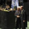Le président de l'État de Palestine Mahmoud Abbas et Ban Ki-moon, secrétaire général des Nations unies - Conférence internationale sur le climat à L'ONU à New York le 22 Avril 2016.