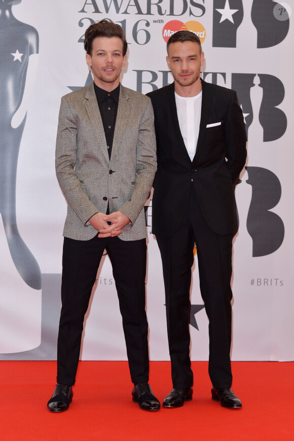 Louis Tomlinson et Liam Payne à la soirée des "BRIT Awards" à l'O2 de Londres le 24 février 2016.