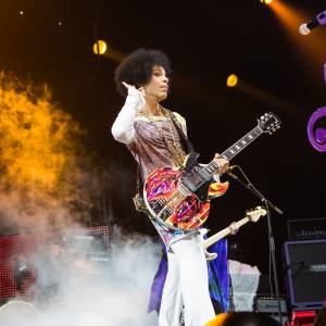 Le chanteur Prince en concert à Manchester. Le 16 mai 2014