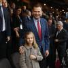 Le roi Felipe VI était accompagné de sa fille la princesse Leonor des Asturies au stade Vicente-Calderon le 27 avril 2016 pour la demi-finale aller de Ligue des Champions entre l'Atletico Madrid et le Bayern Munich.