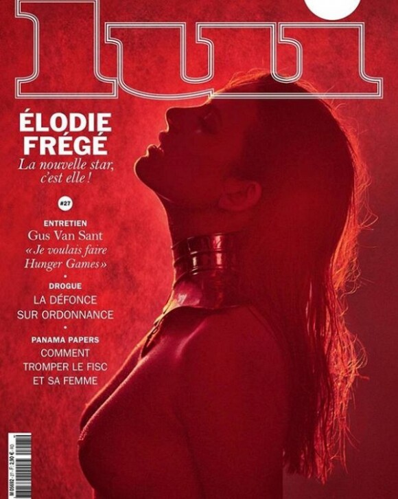 Elodie Frégé en couverture du magazine "Lui", en kiosque le 28 avril 2016.