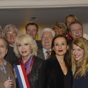 Exclusif - François de Rugy, Edouard Collin, Raymond Acquaviva, Amanda Lear, Marie Parouty, Camille Hugues et Lydie Muller - Députés et sénateurs à la pièce de théâtre "La Candidate" avec Amanda Lear à La Michodière à Paris. Le 27 avril 2016 © Coadic Guirec / Bestimage