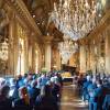Le roi Carl Gustav de Suède reçoit les membres de l'académie artistique et humaniste à l'opera Royal de Stockholm le 29 avril 2016.