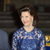 Le roi Carl Gustav et la reine Silvia de Suède accueillent les personnalités au concert en l'honneur du 70ème anniversaire du roi au Musée Nordic à Stockholm. Le 29 avril 2016