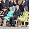 La princesse Beatrix des Pays-Bas, la reine Margrethe II de Danemark, le roi Juan Carlos et la reine Sofia d'Espagne - Cérémonie des forces armées suédoises pour le 70ème anniversaire du roi Carl Gustav de Suède dans la cour du palais royal à Stockholm. Le 30 avril 2016