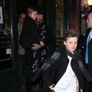Cruz Beckham, David Beckham et sa fille Harper - La famille Beckham à la sortie du restaurant Balthazar à New York, après le défilé de mode de Victoria Beckham. Le 14 février 2016