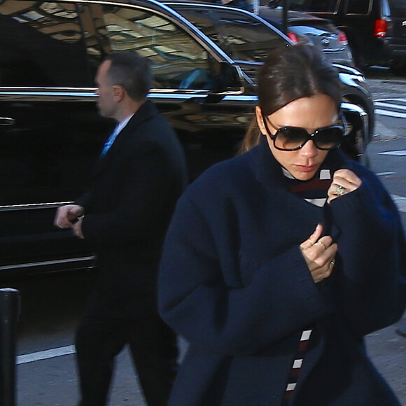 Victoria Beckham - La famille Beckham se rend au restaurant Balthazar à New York après le défilé de Victoria pendant la fashion week le 14 février 2016