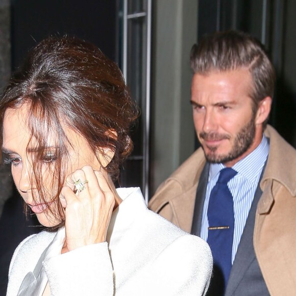 Victoria et David Beckham à la sortie de leur hôtel à New York, le 8 février 2016