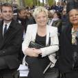  Bruno Julliard, Catherine Salvador et Christiane Taubira à l'inauguration de la place Henri Salvador au 43, boulevard des Capucines à Paris le 3 mai 2016 