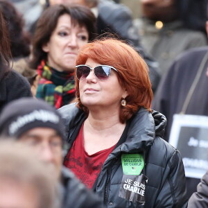 Véronique Genest lors de la marche républicaine pour Charlie Hebdo à Paris, suite aux attentats terroristes survenus à Paris les 7, 8 et 9 janvier. Paris, le 11 janvier 2015