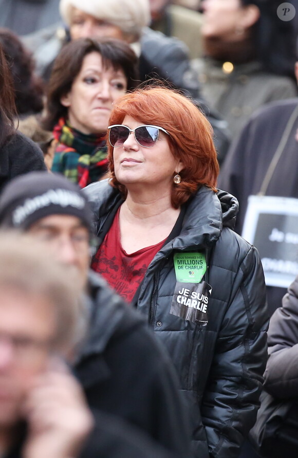 Véronique Genest lors de la marche républicaine pour Charlie Hebdo à Paris, suite aux attentats terroristes survenus à Paris les 7, 8 et 9 janvier. Paris, le 11 janvier 2015