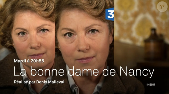 Véronique Genest incarne Simone Weber dans le téléfilm La bonne dame de Nancy diffusée sur France 3. Image promotionnelle publiée sur le compte Twitter de la chaîne.
