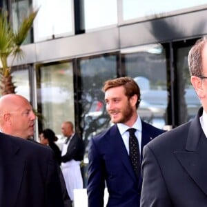 Bernard d'Alessandri, secrétaire général du Yacht Club de Monaco, le prince Albert II de Monaco suivi de son neveu Pierre Casiraghi, vice-président du Yacht Club de Monaco, ont assisté à la présentation de la nouvelle expédition, "Pole2Pole", de Mike Horn au Yacht Club de Monaco le 6 mai 2016. ©Bruno Bebert/Bestimage