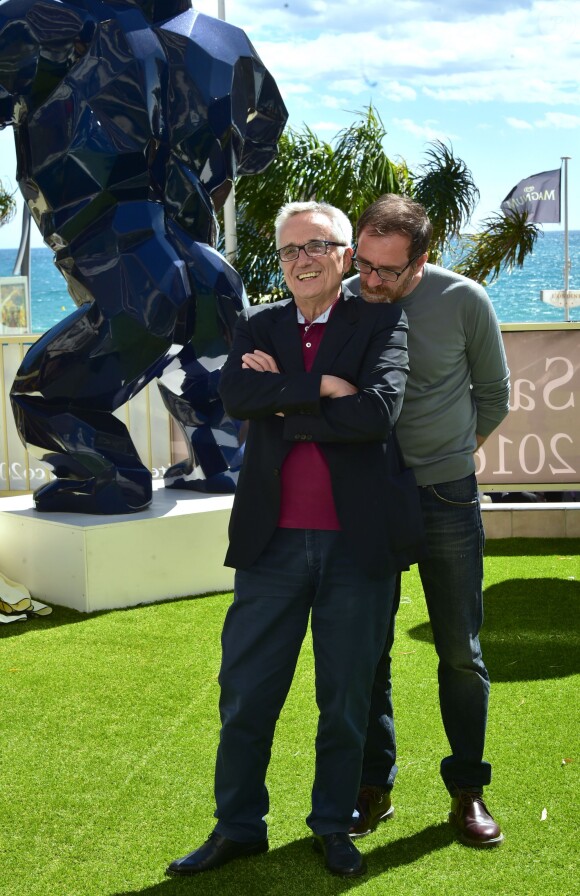 Marco Bellocchio, Valério Mastandrea - Photocall du film "Fais de beaux rêves" sur la terrasse de la Suite Sandra & Co lors du 69ème Festival International du Film de Cannes. Le 12 mai 2016