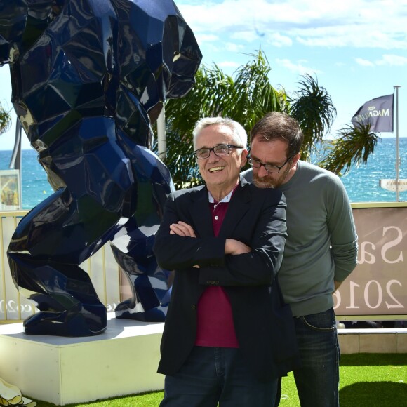 Marco Bellocchio, Valério Mastandrea - Photocall du film "Fais de beaux rêves" sur la terrasse de la Suite Sandra & Co lors du 69ème Festival International du Film de Cannes. Le 12 mai 2016
