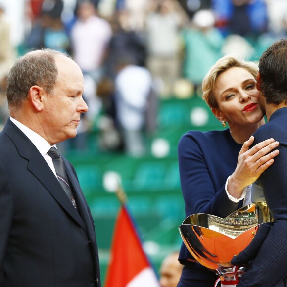 La princesse Charlene de Monaco lors de la cérémonie des récompenses à l'issue de la finale du Monte-Carlo Rolex Masters 2016 au Monte-Carlo Country-Club à Roquebrune-Cap-Martin, le 17 avril 2016. © Claudia Albuquerque/Bestimage