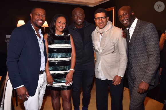 Exclusif - Chris Tucker, Isabel dos Santos, Seal, Sindika Dokolo (le mari de Isabel dos Santos) et un ami - Seal en showcase privé pour De Grisogono sur la terrasse "Les Oliviers" de l'hôtel Martinez pendant le 69ème festival de Cannes le 18 mai 2016. © Bruno Bébert / Bestimage