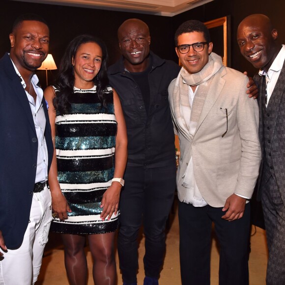 Exclusif - Chris Tucker, Isabel dos Santos, Seal, Sindika Dokolo (le mari de Isabel dos Santos) et un ami - Seal en showcase privé pour De Grisogono sur la terrasse "Les Oliviers" de l'hôtel Martinez pendant le 69ème festival de Cannes le 18 mai 2016. © Bruno Bébert / Bestimage