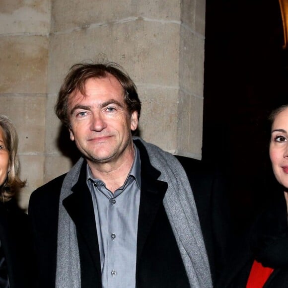 Claire Chazal, Didier Van Cauwelaert et une amie - Inauguration de l'exposition photographique de Nikos Aliagas intitulée "Corps et âmes" à la Conciergerie à Paris le 23 Mars 2016. © Dominique Jacovides / Bestimage