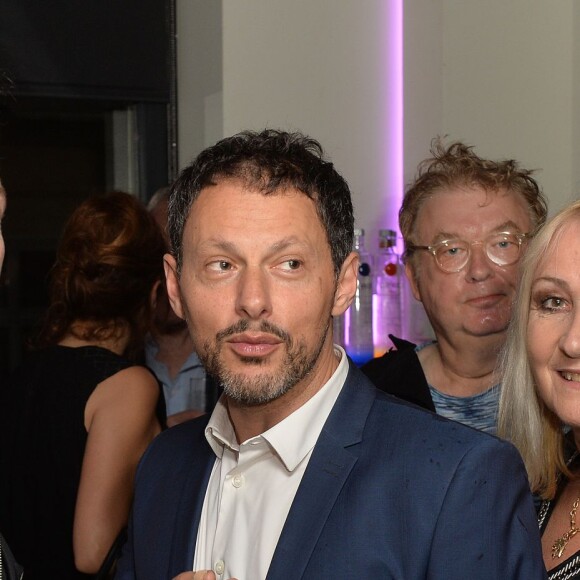 Exclusif - Julien Lepers, Marc-Olivier Fogiel, Dominique Besnehard et Julie Leclerc - Anniversaire de Jacques Sanchez au restaurant Nolita à Paris le 29 mai 2016. © Veeren/Bestimage