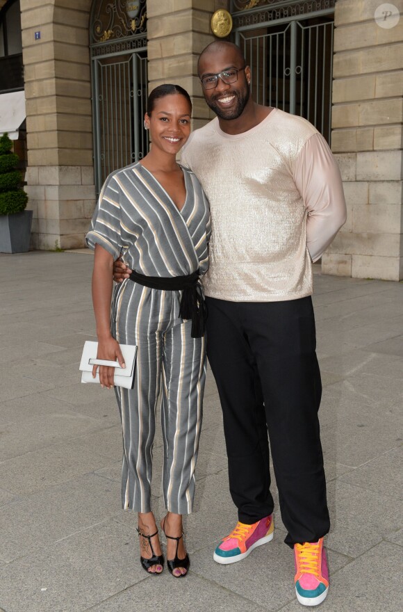 Semi-exclusif - Teddy Riner et sa compagne Luthna - Inauguration de la boutique Audemars Piguet, 15 rue Royale, et présentation de la nouvelle collection Royal Oak Yellow Gold, à Paris, le 26 mai 2016. © Rachid Bellak/Bestimage